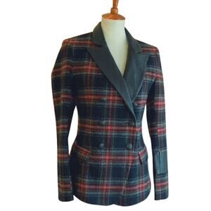 Laveer Wool and Leather Tartan Blazer Size 4